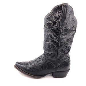 J.B. Dillon Black Goat Leather Inlay Western Boots 7.5 B